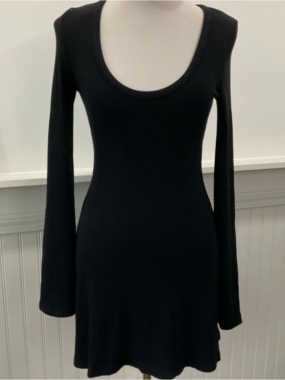 Princess Polly Ribbed Black Mini Dress Size 6 Long Sleeve Bodycon Soft Stretch